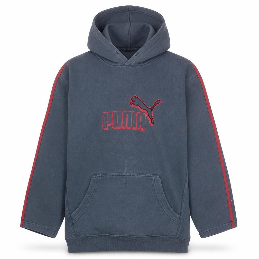 Puma Mens Blue Medium Pullover Hoodie with Red Logo Detail