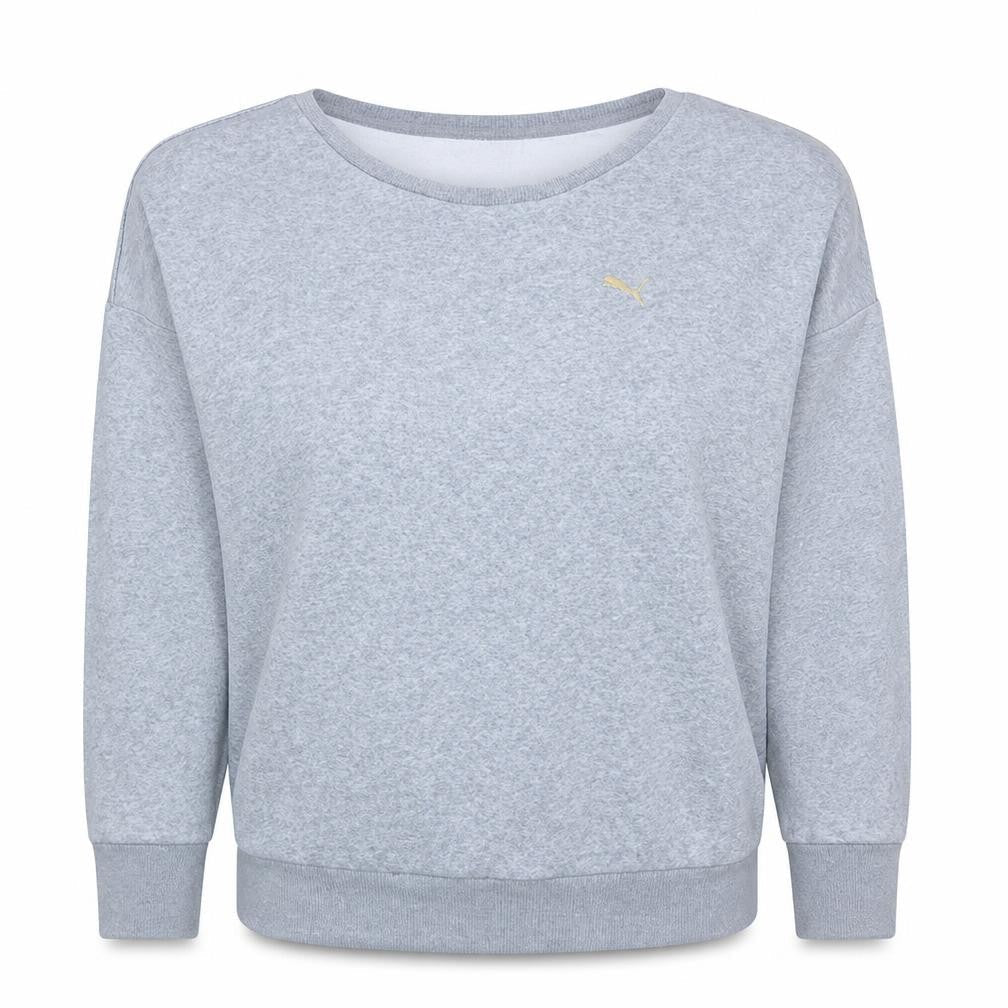 Front view of Puma Women Grey Crew Neck Pullover Sweatshirt UK 12 Cotton Blend