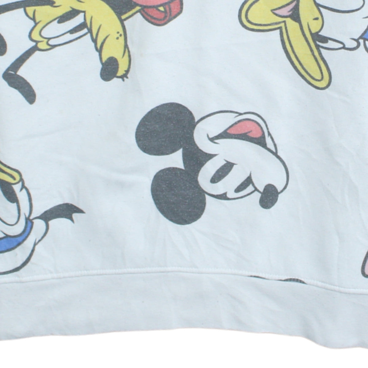 Disney Women White Mickey & Friends Crew Neck Pullover Sweatshirt Size S