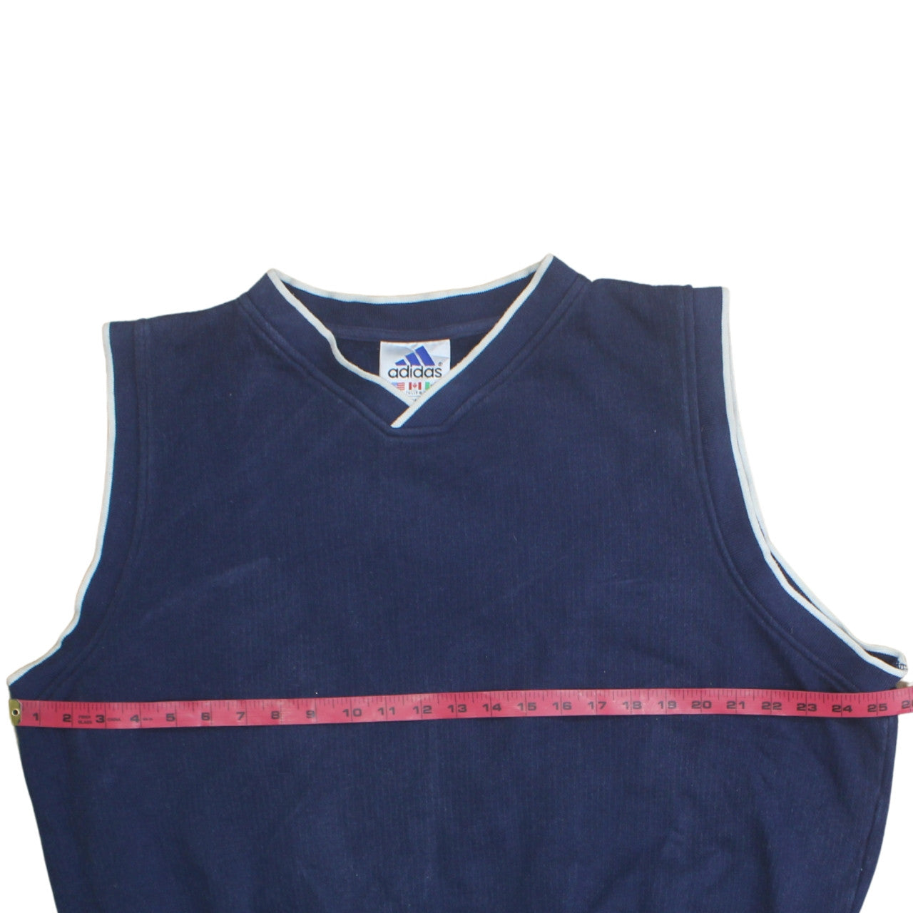 Adidas Men's Blue Cotton Sleeveless V-Neck Sports Vest L