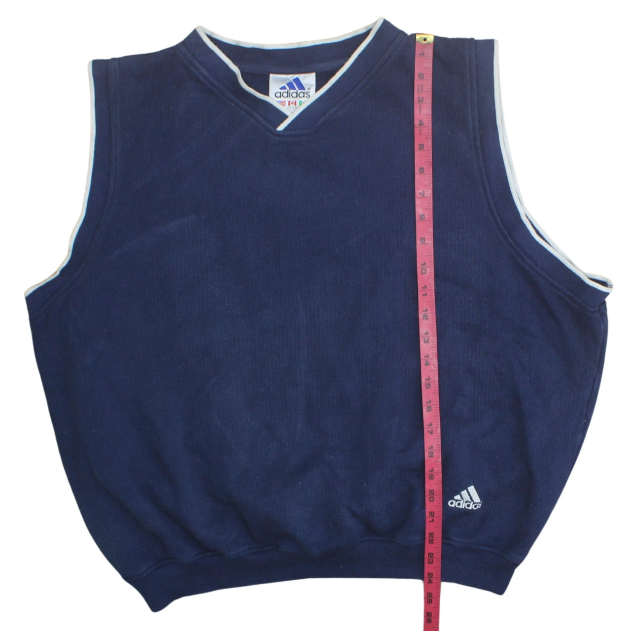 Adidas Men's Blue Cotton Sleeveless V-Neck Sports Vest L