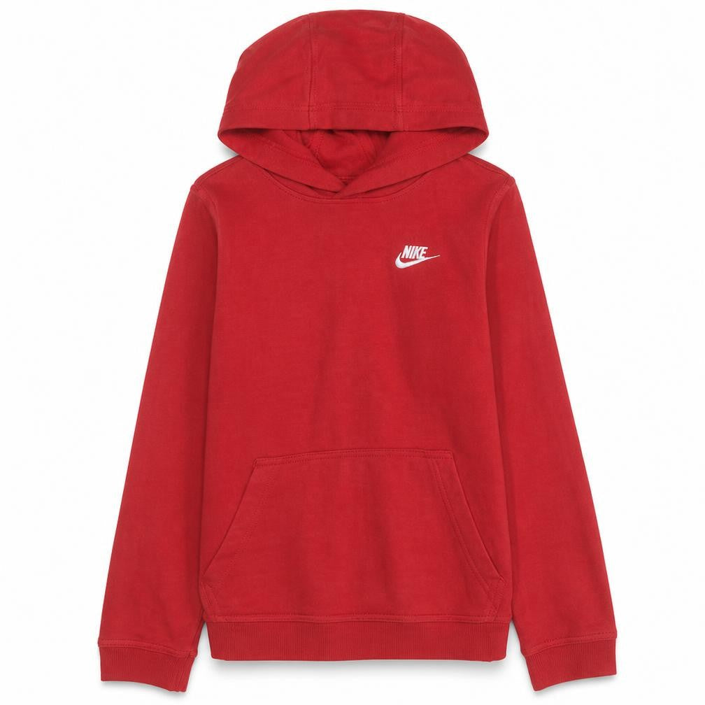 Front view of Nike boys’ red pullover hoodie l 147-158cm cotton blend fleece sweatshirt