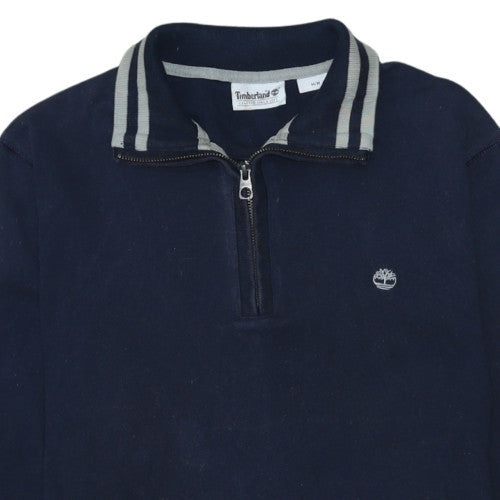 Timberland Men's Blue Cotton 1/4 Zip Collared Jumper Size M