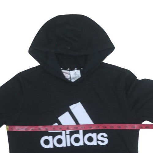 Adidas Boys Black Pullover Hoodie Size 13-14 Years Classic Logo Cotton Blend