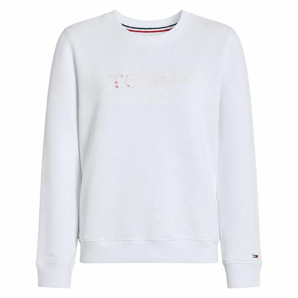 Tommy Jeans Womens White Small Crew Neck Cotton Sweatshirt