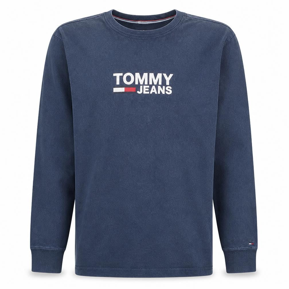 Tommy Jeans Men's Blue Sweatshirt S Regular Fit Cotton Logo Crew Neck