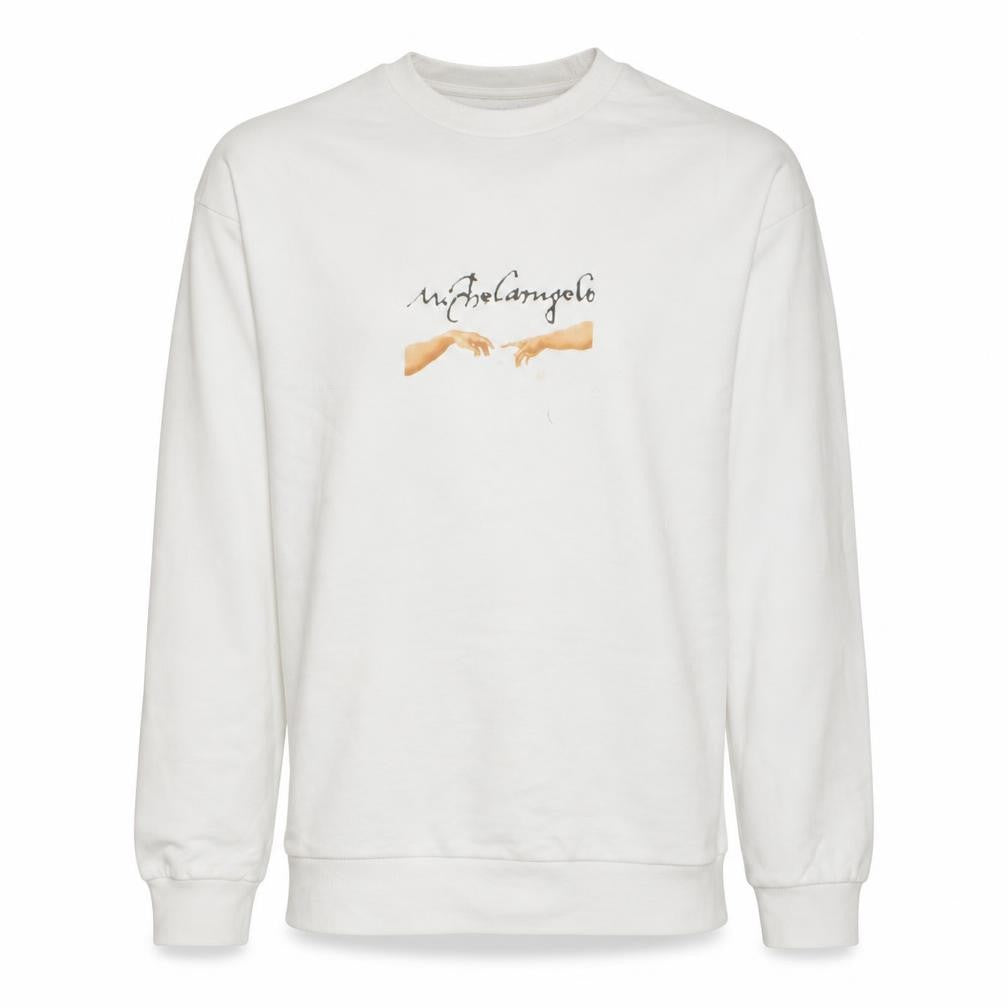 Front view of ASOS Men’s White Michelangelo Art Print Pullover Sweatshirt L