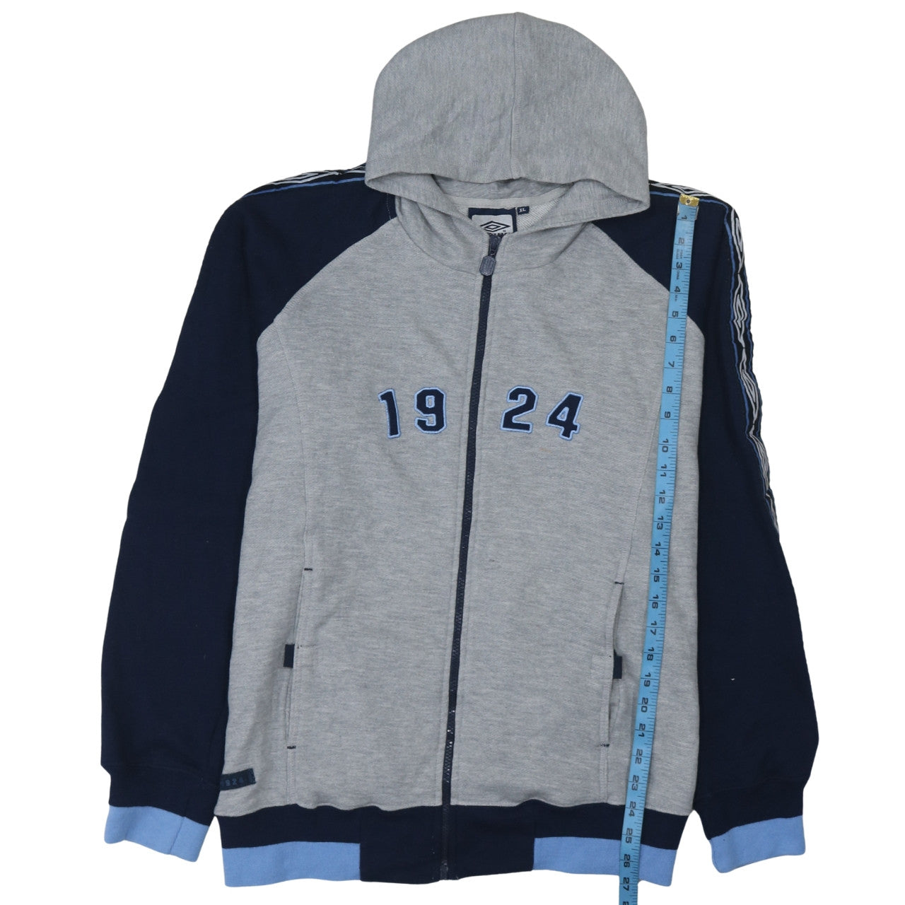 Umbro Mens Grey Full Zip Hoodie XL Sports Logo 1924 Jacket