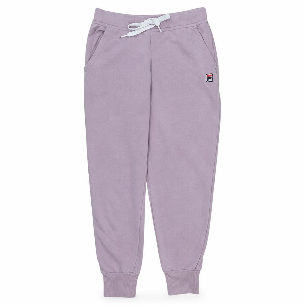 Front view of Fila women’s pink jogger trousers, size S, regular fit fleece activewear