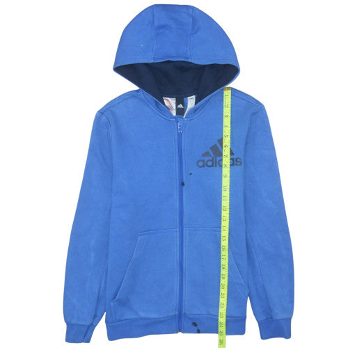 Adidas Boys Blue Full Zip Hoodie 13-14 Years Classic Fleece Sweatshirt