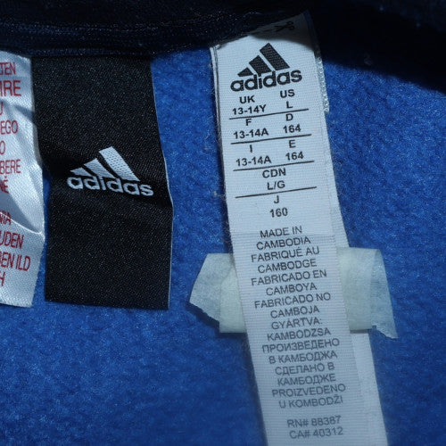 Adidas Boys Blue Full Zip Hoodie 13-14 Years Classic Fleece Sweatshirt