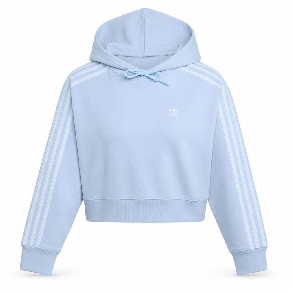 Front view of Adidas Women Blue Cropped Hoodie UK 8 Fleece Pullover Sweatshirt
