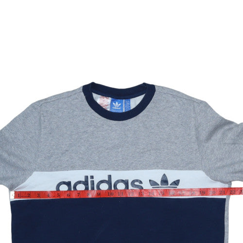 Adidas Men's Grey Blue Crew Neck Sweatshirt L Sports Pullover