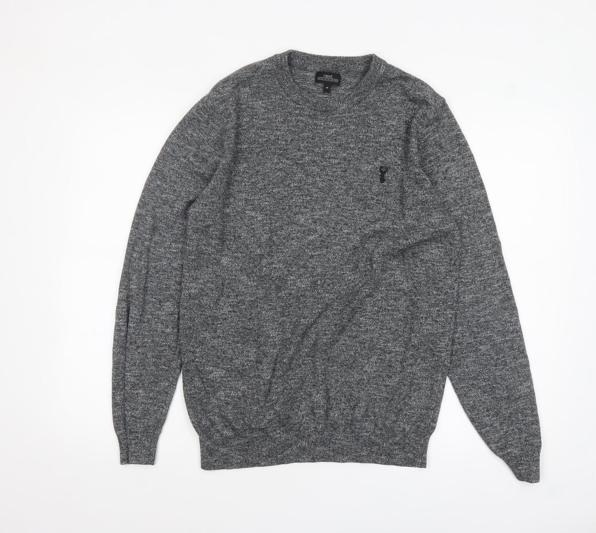 Back view of Next Men’s Grey Crew Neck Knit Jumper, size M, Classic Pullover