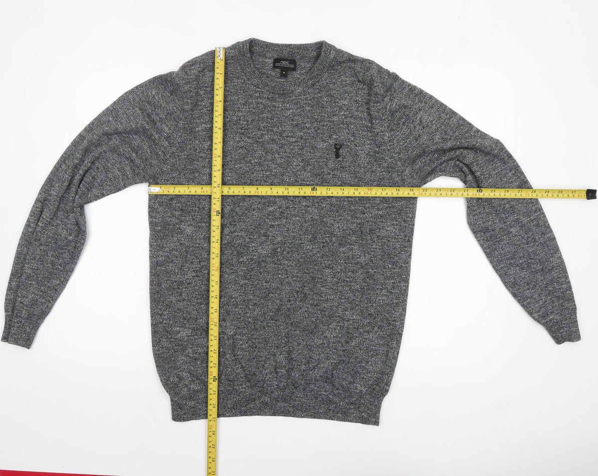 Close-up detail of Next Men’s Grey Crew Neck Knit Jumper, size M, Classic Pullover
