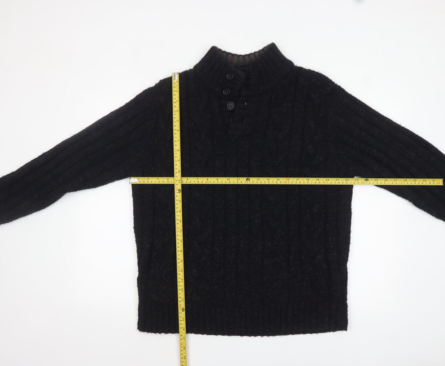 Marks and Spencer North Coast Men's Black Cable Henley Jumper L