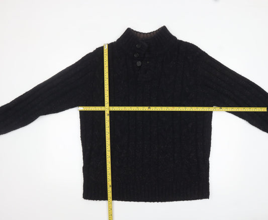 Marks and Spencer North Coast Men's Black Cable Henley Jumper L