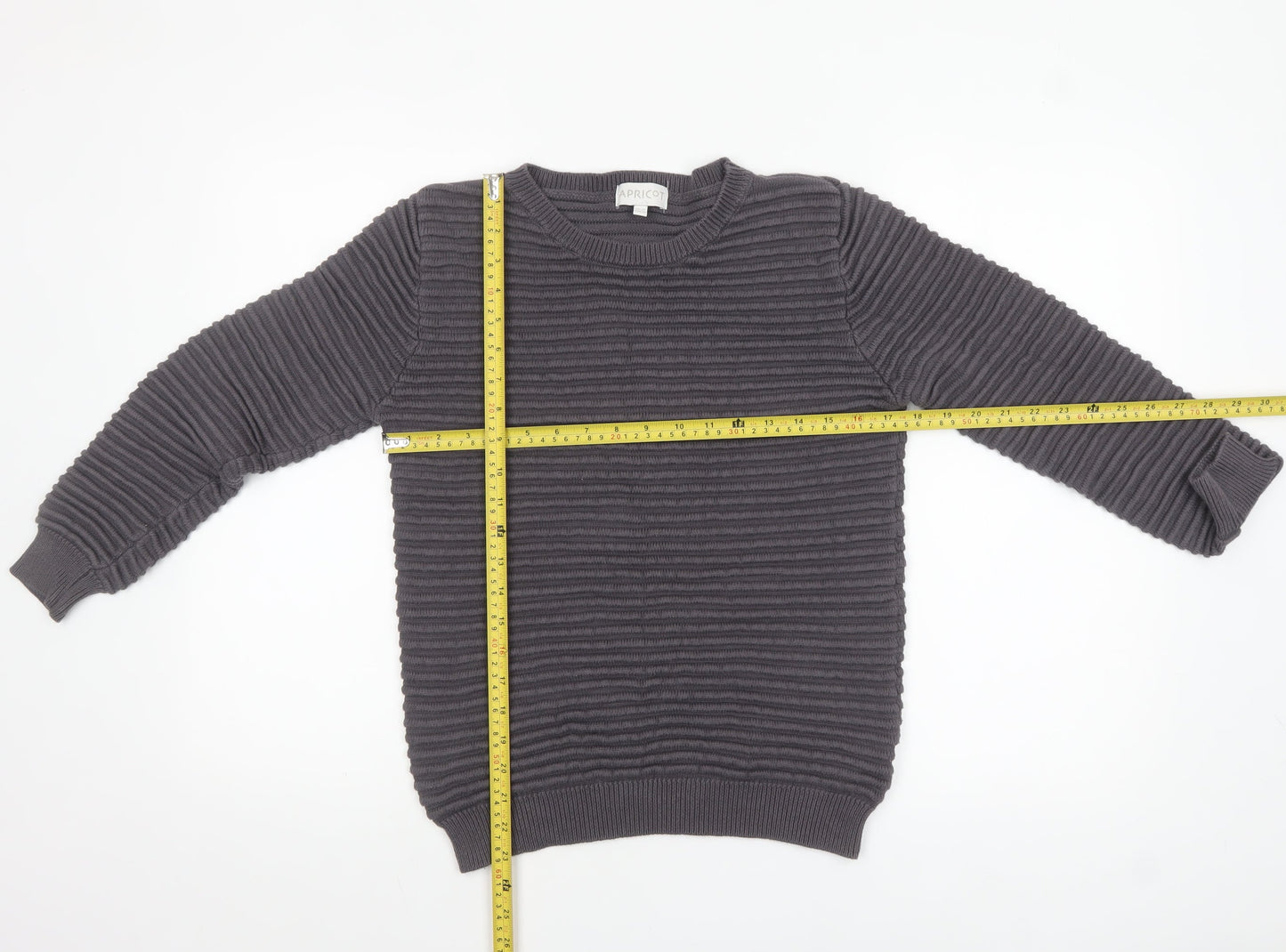 Apricot Women's Grey Cotton Crew Neck Jumper Size 12