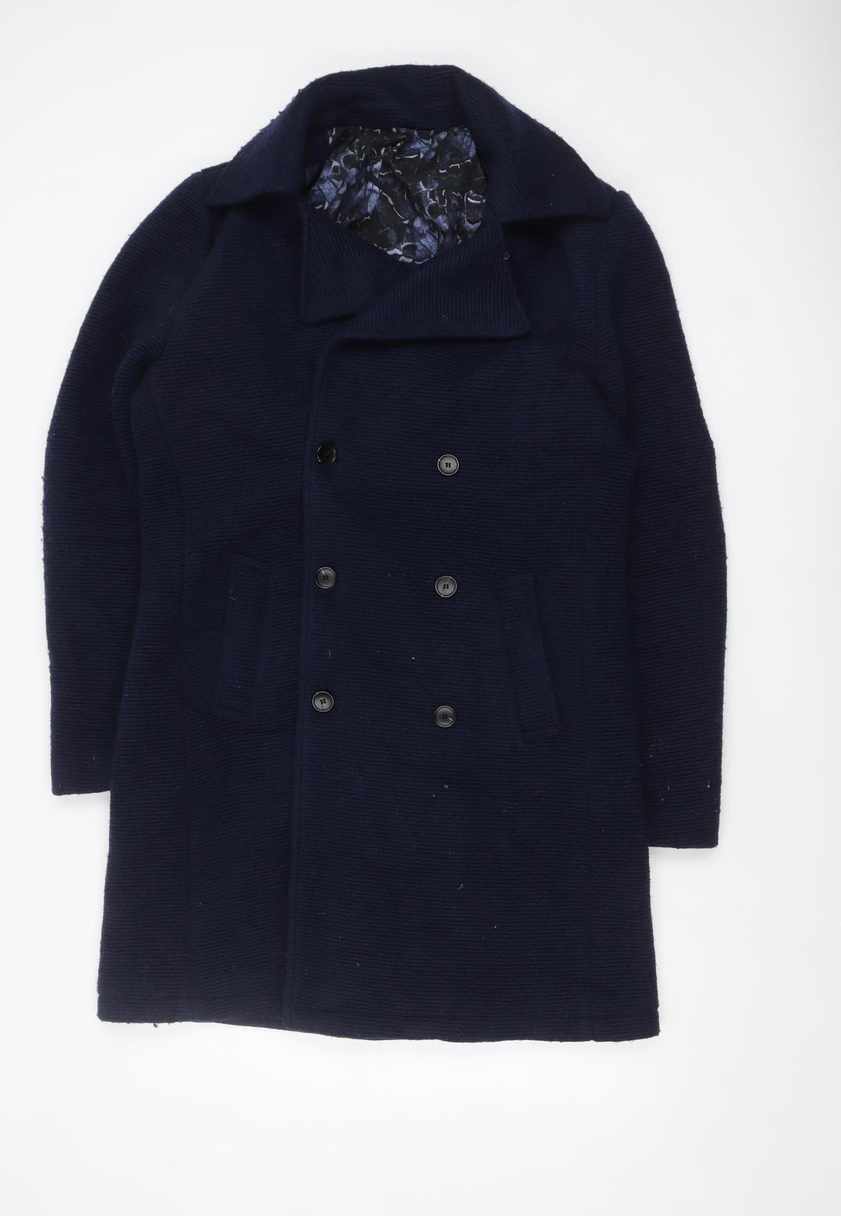 Feraud Women’s Blue Wool Pea Coat Liberty Lined Size L Classic