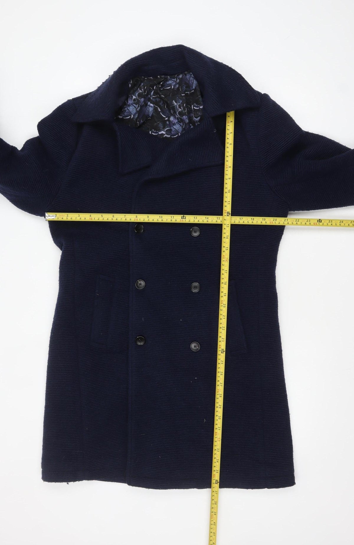 Feraud Women’s Blue Wool Pea Coat Liberty Lined Size L Classic
