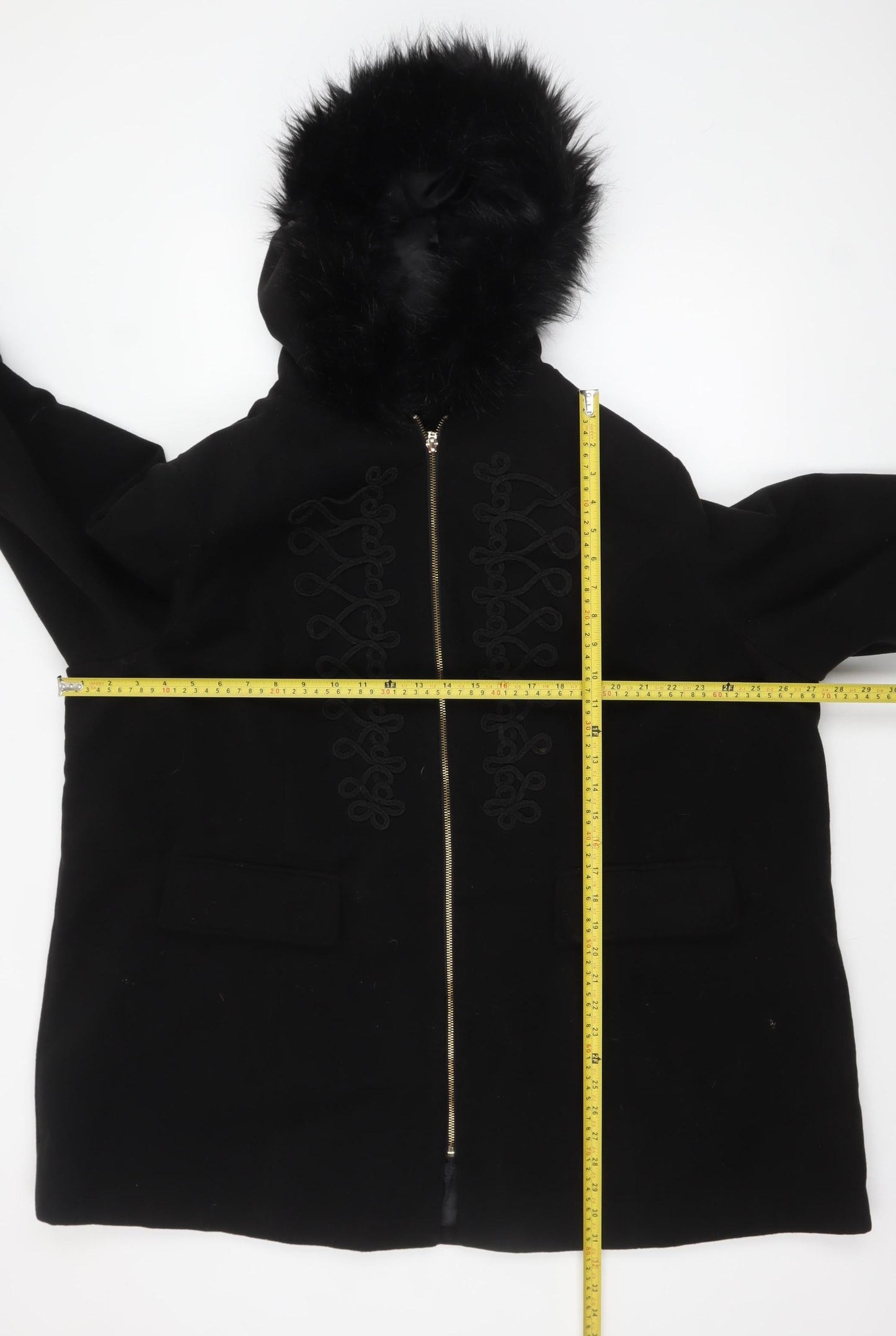 Joanna Hope Women’s Black Faux Fur Hooded Long Coat Size 28