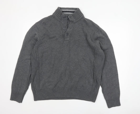 Marks and Spencer Blue Harbour Men’s Grey Cotton Henley Jumper XL
