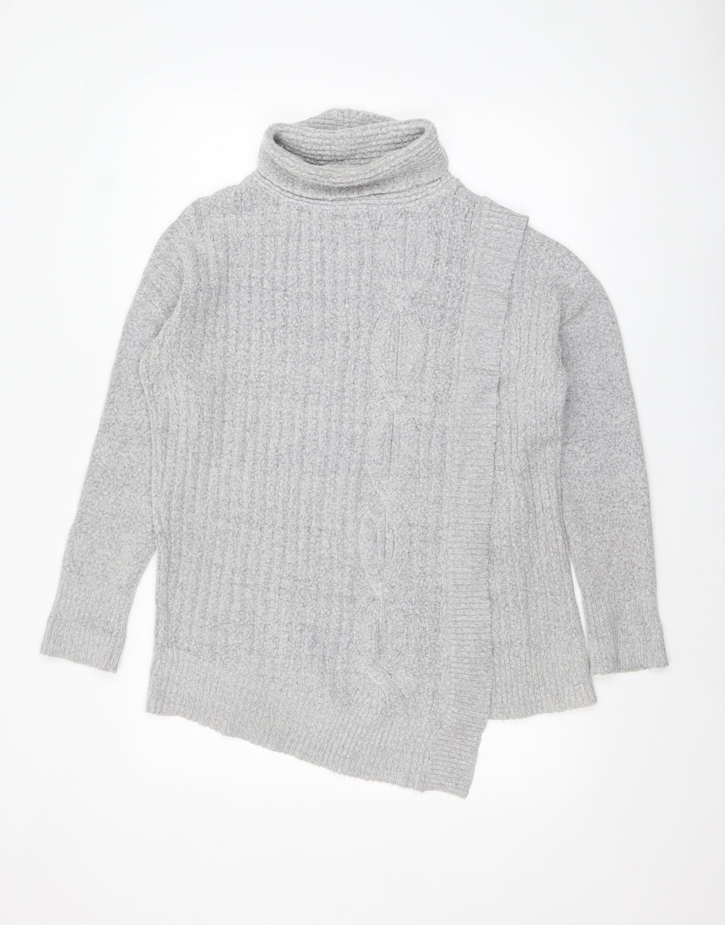 Wallis Women Grey Cable-Knit Roll Neck Jumper Size S