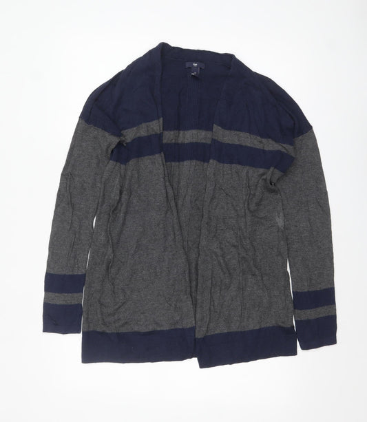 Gap Women's Grey & Navy Cardigan Knit Open Front Jumper Size S