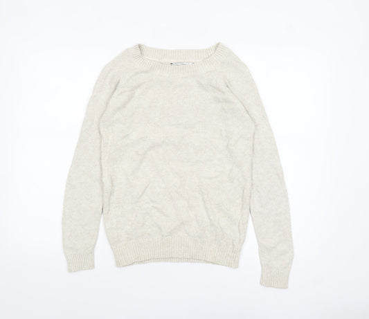 Fat Face Women's Beige Cotton Blend Crew Neck Jumper Size 10