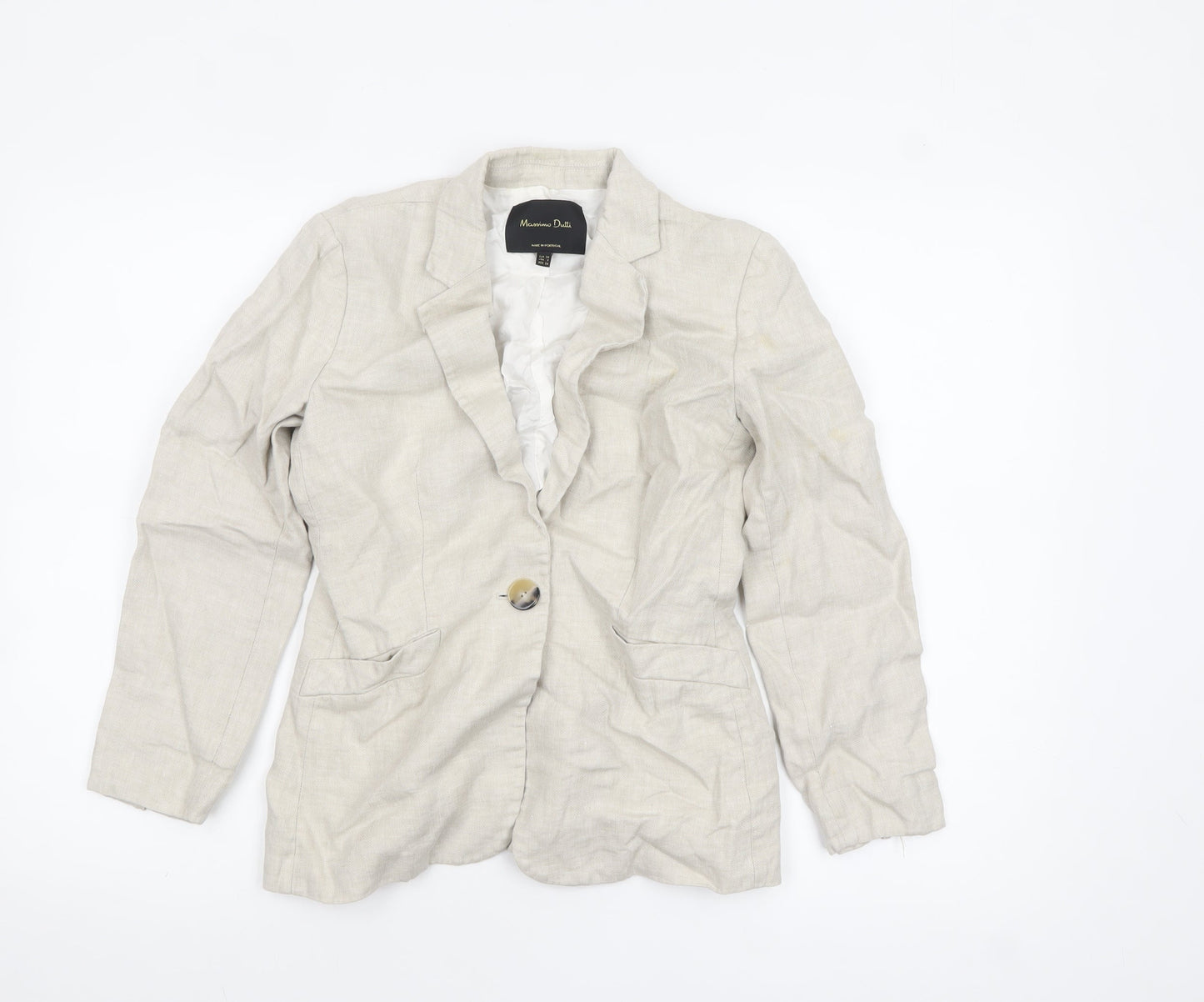 Massimo Dutti Women Beige Linen Blazer Size 6 Single-Breasted Jacket