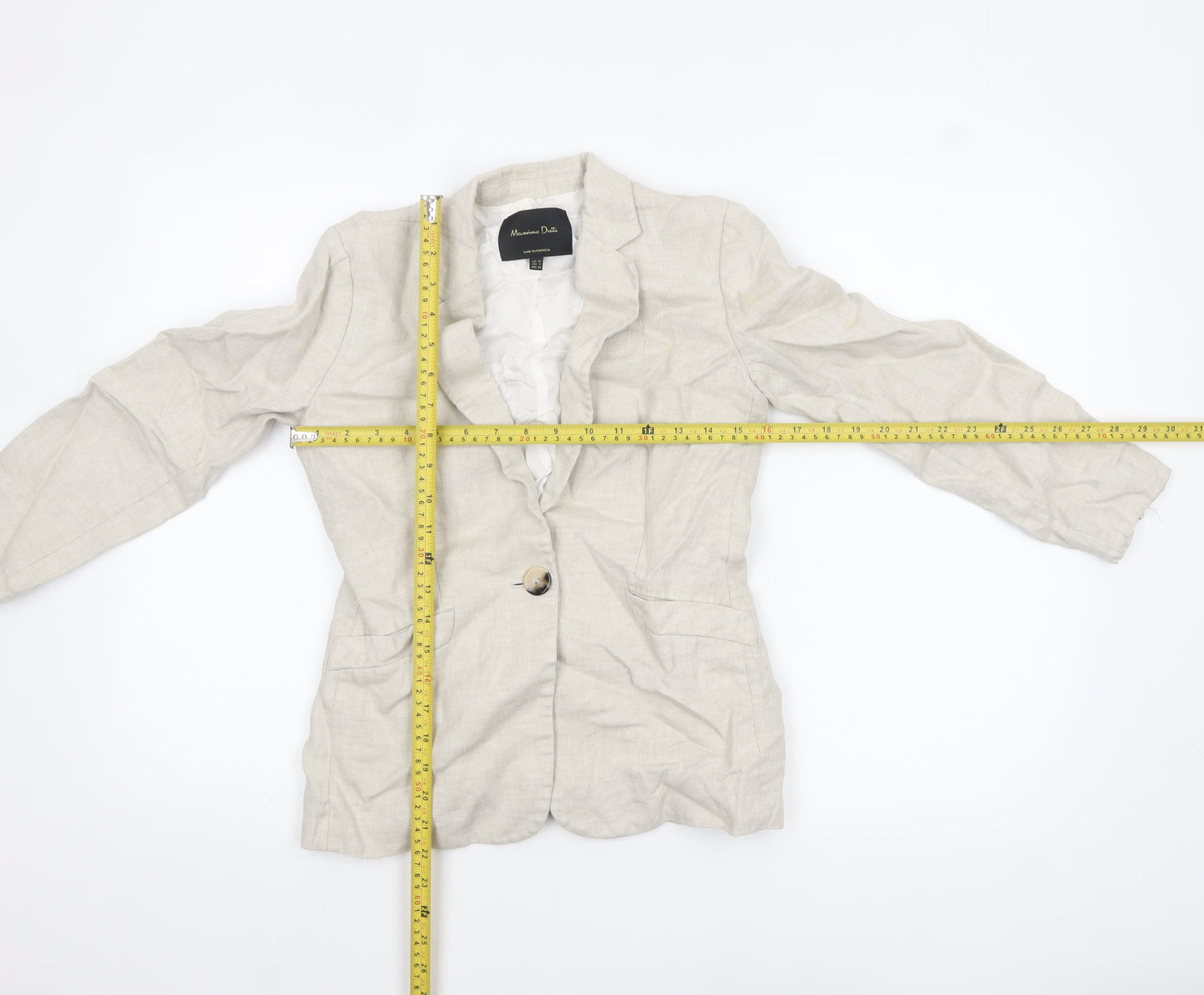 Massimo Dutti Women Beige Linen Blazer Size 6 Single-Breasted Jacket