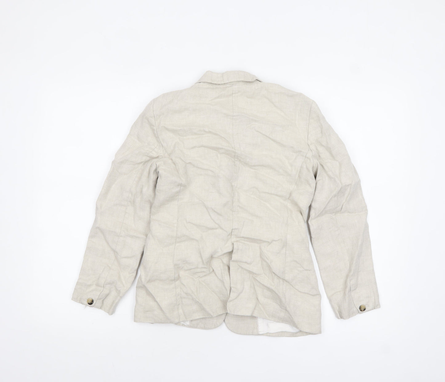 Massimo Dutti Women Beige Linen Blazer Size 6 Single-Breasted Jacket