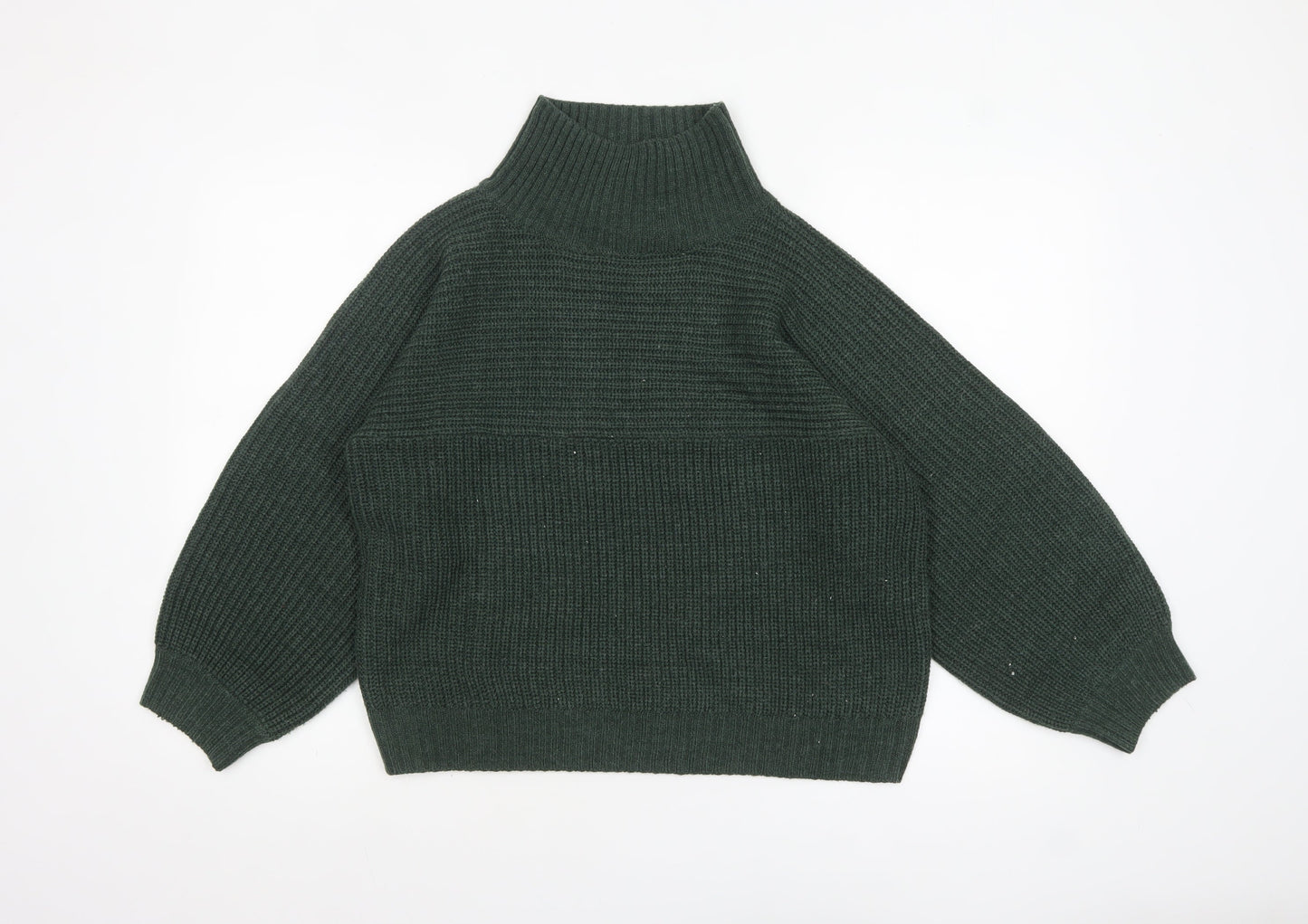 Monki Women's Green Roll Neck Chunky-Knit Jumper Size S