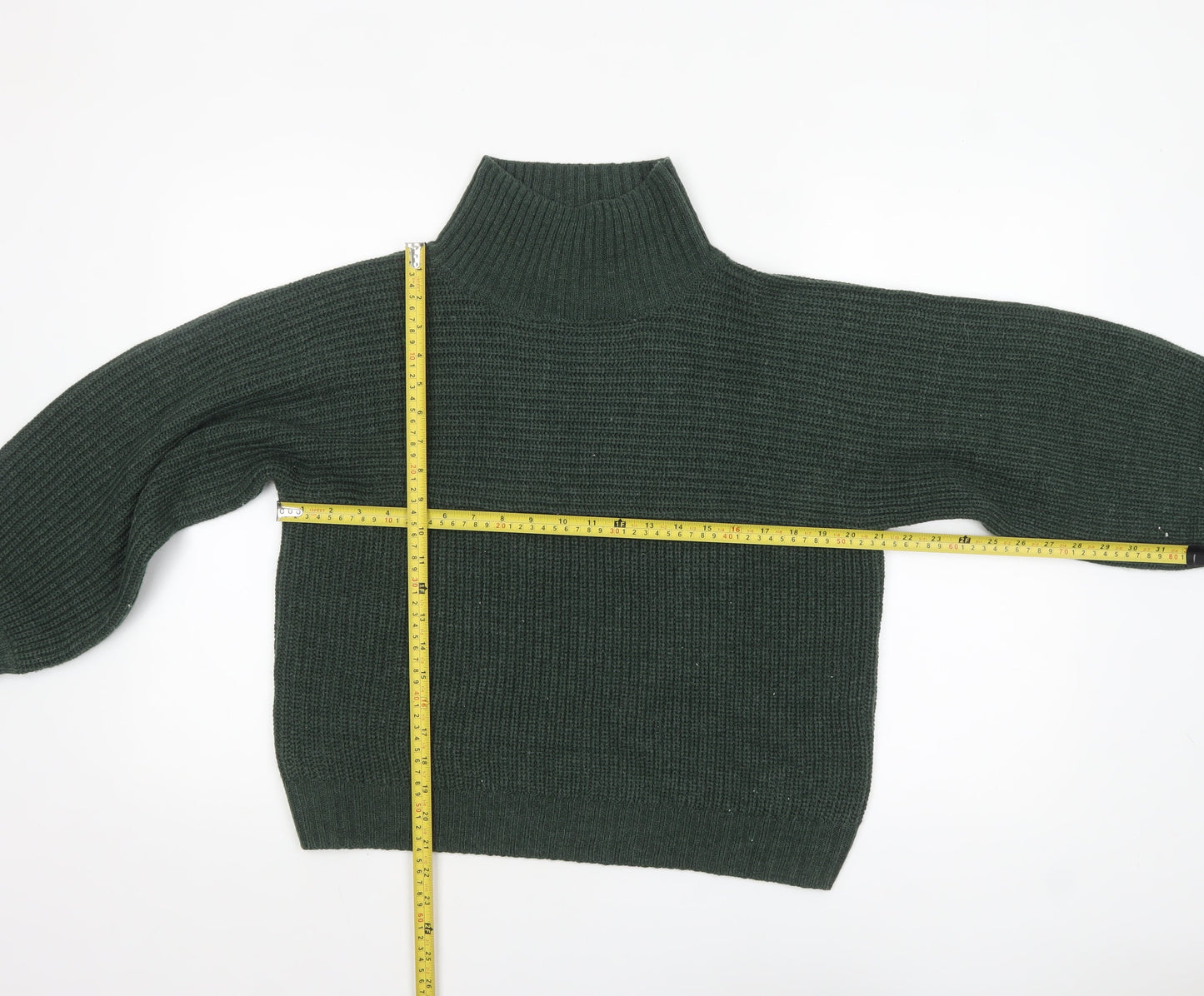 Monki Women's Green Roll Neck Chunky-Knit Jumper Size S
