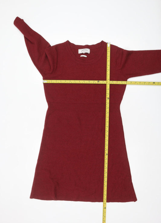 FatFace Women Red Knit Jumper Dress Size 12 3/4 Sleeve