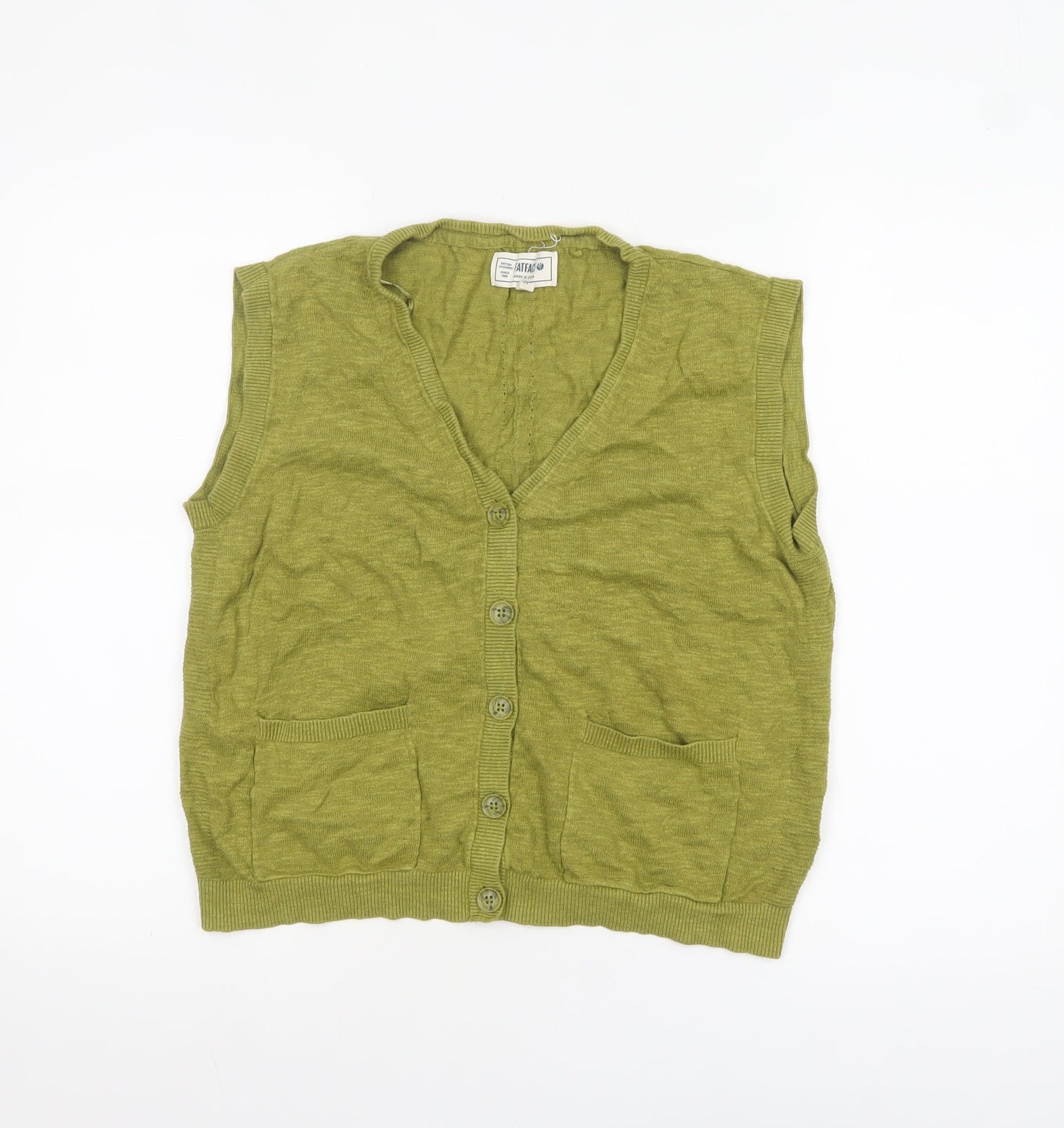 FatFace Women's Green Size 10 Sleeveless Cotton Linen Cardigan
