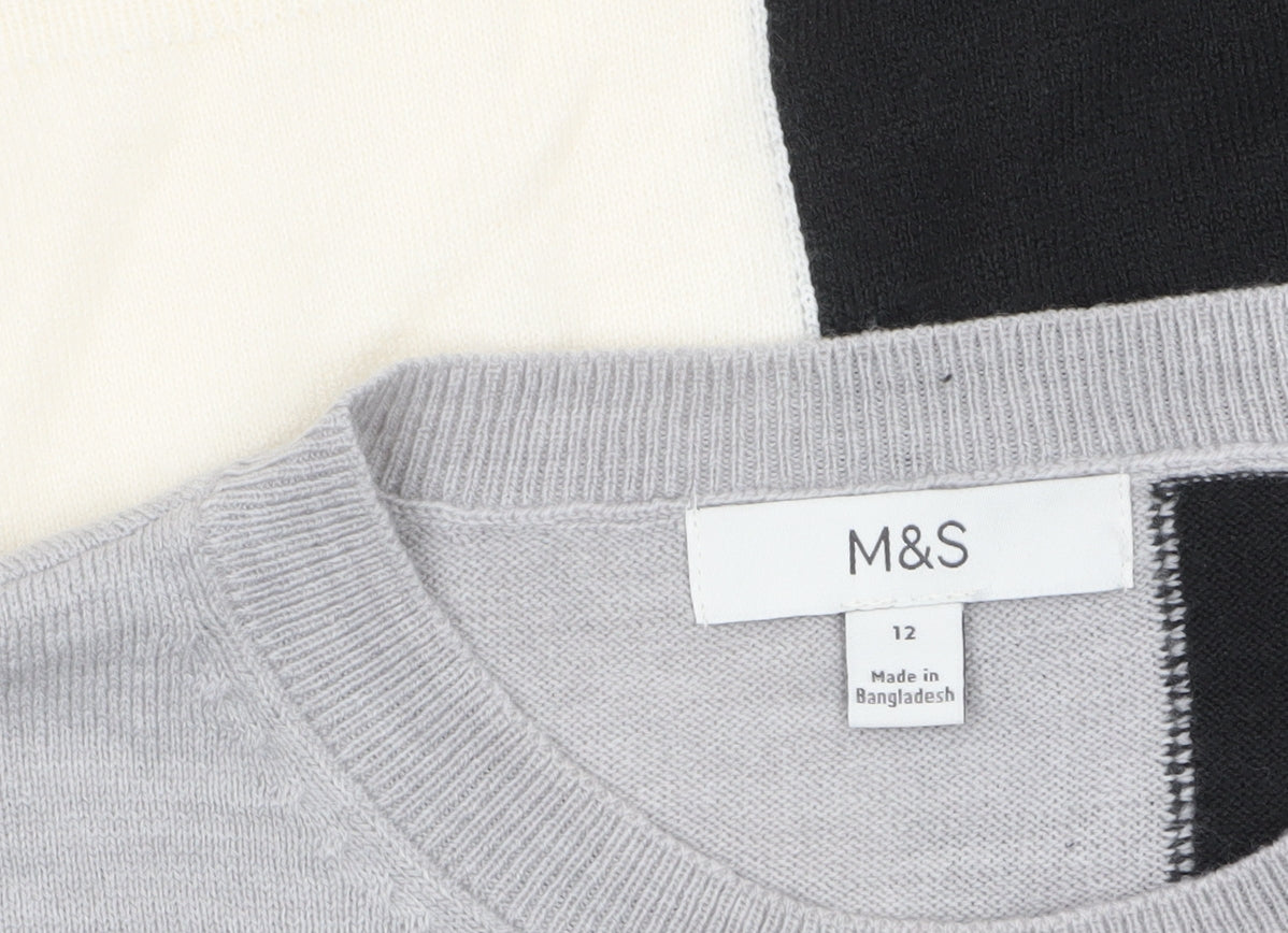 Marks and Spencer Women’s Black Grey Colour Block Crew Neck Jumper Size 12