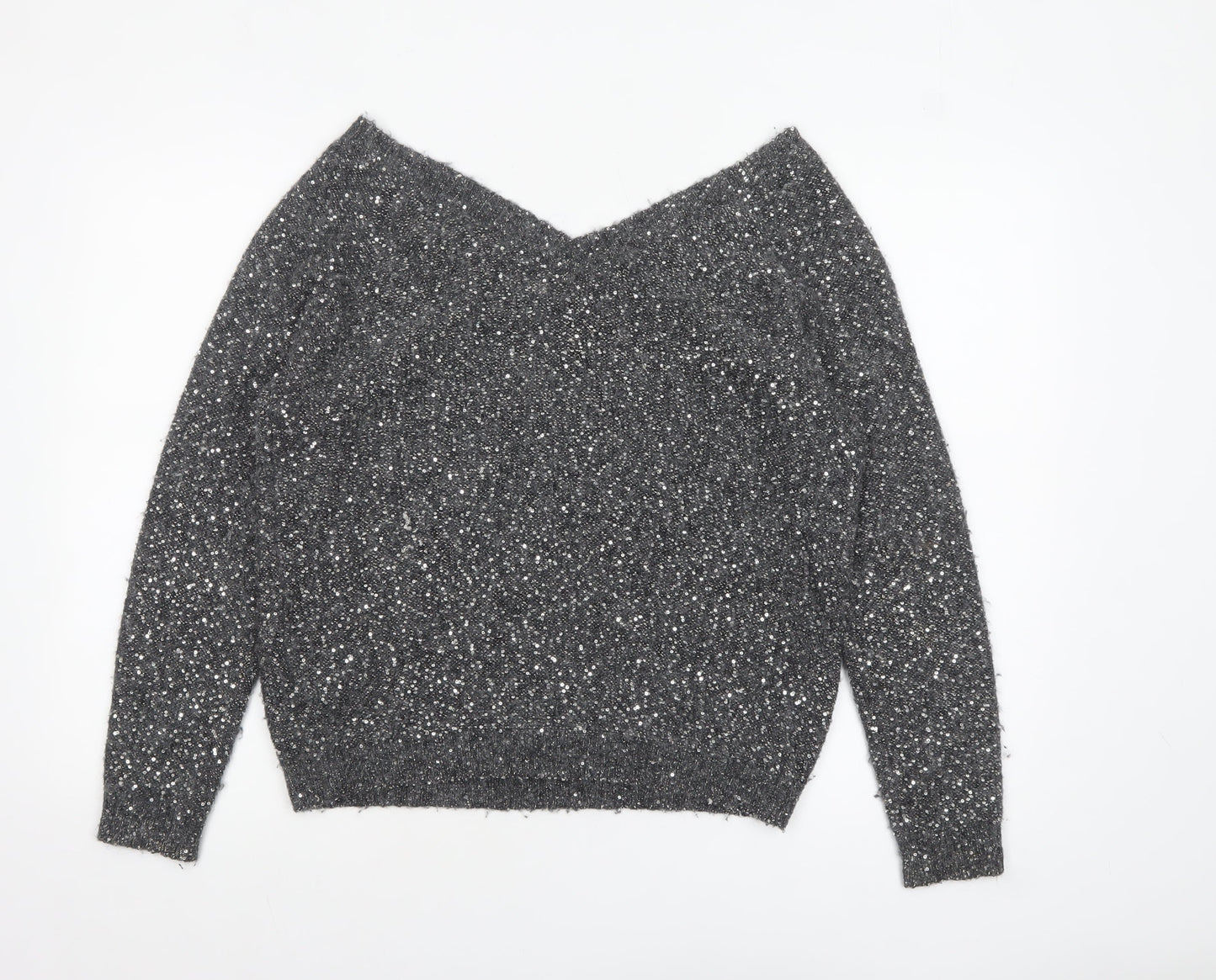 Hush Women’s Grey Sequin V-Neck Wool Blend Jumper Size S