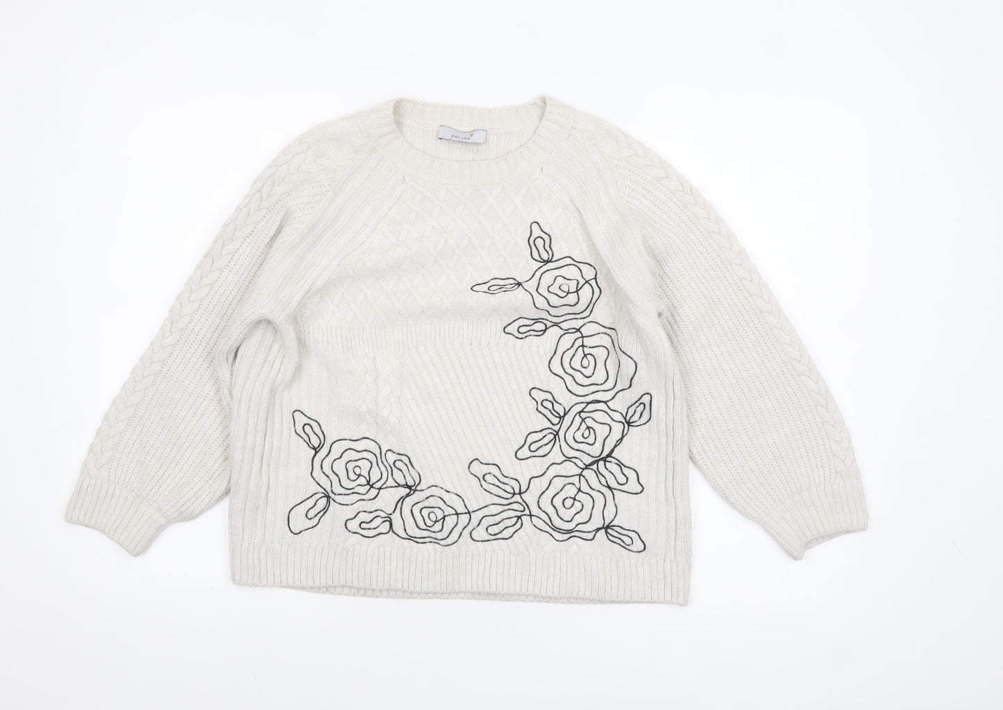 Marks and Spencer Women’s Ivory Cable Knit Floral Jumper UK 10