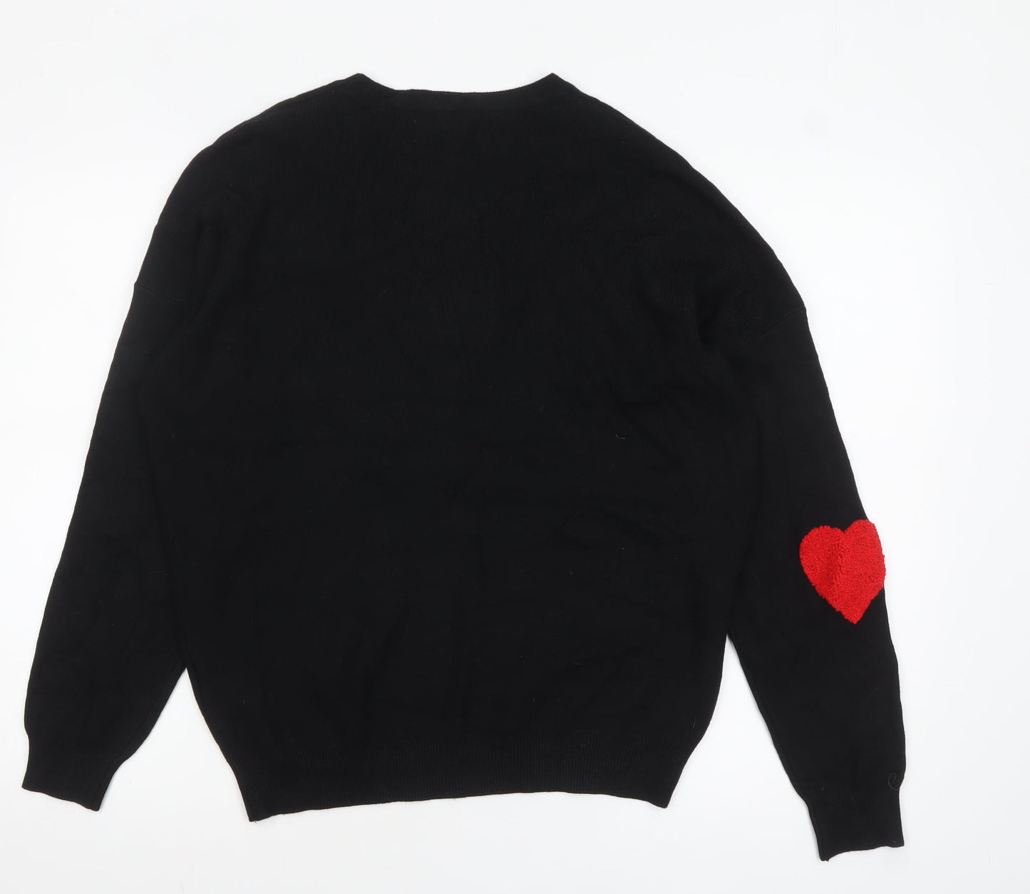 QED London Womens Black Red Heart Pullover Jumper Size S