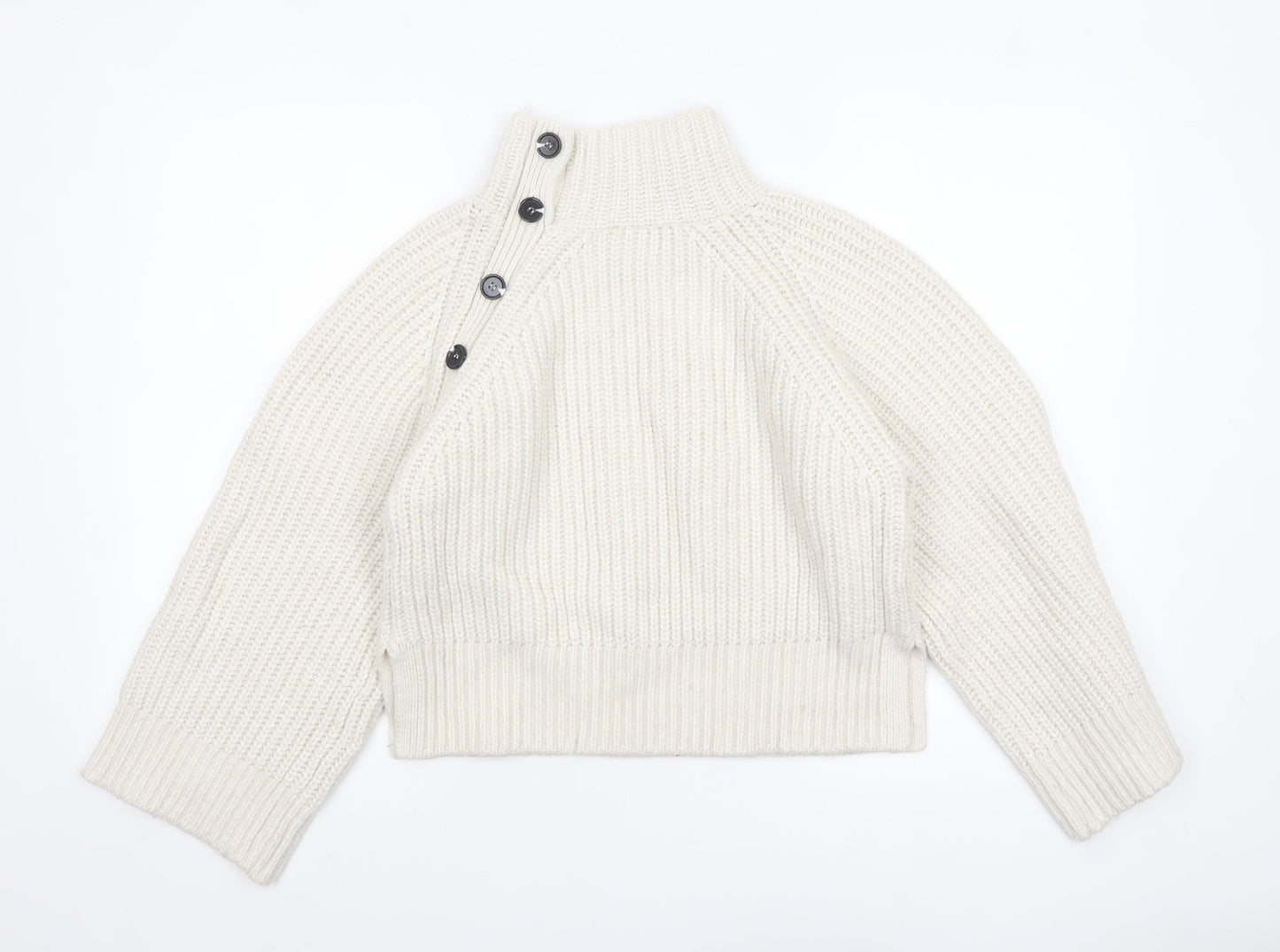 Mint Velvet Women’s Ivory Chunky Knit Roll Neck Wool Jumper XS