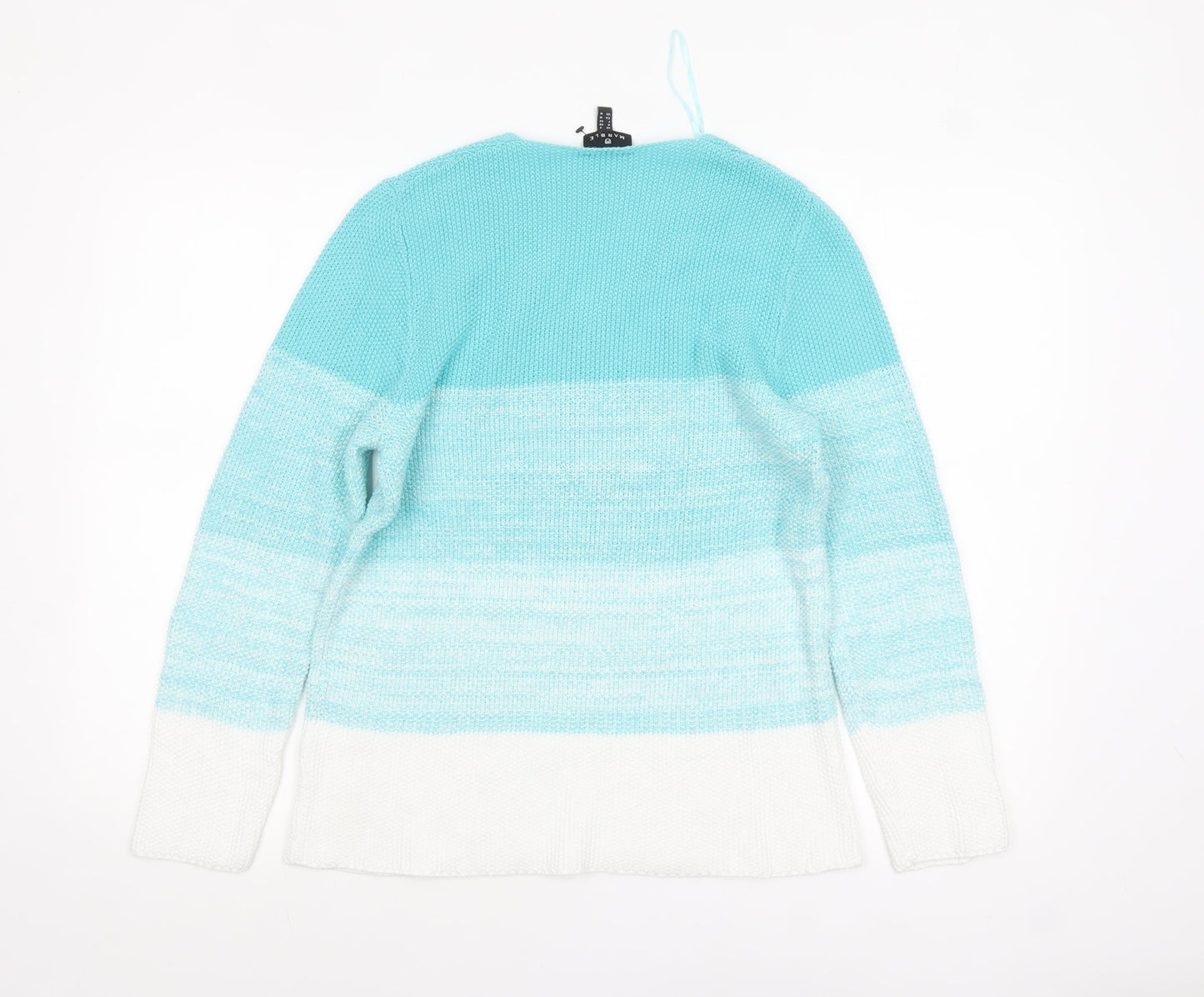Marble Women's Blue V-Neck Striped Knit Jumper Size 10