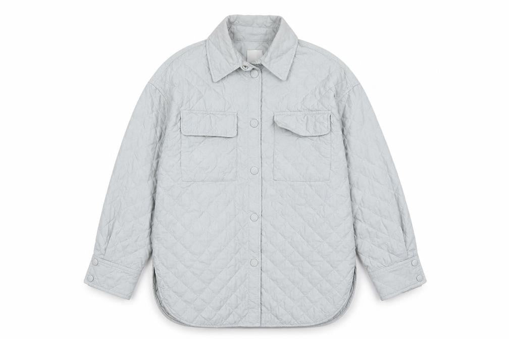 H&M Women Grey Quilted Mid-Length Jacket Size S