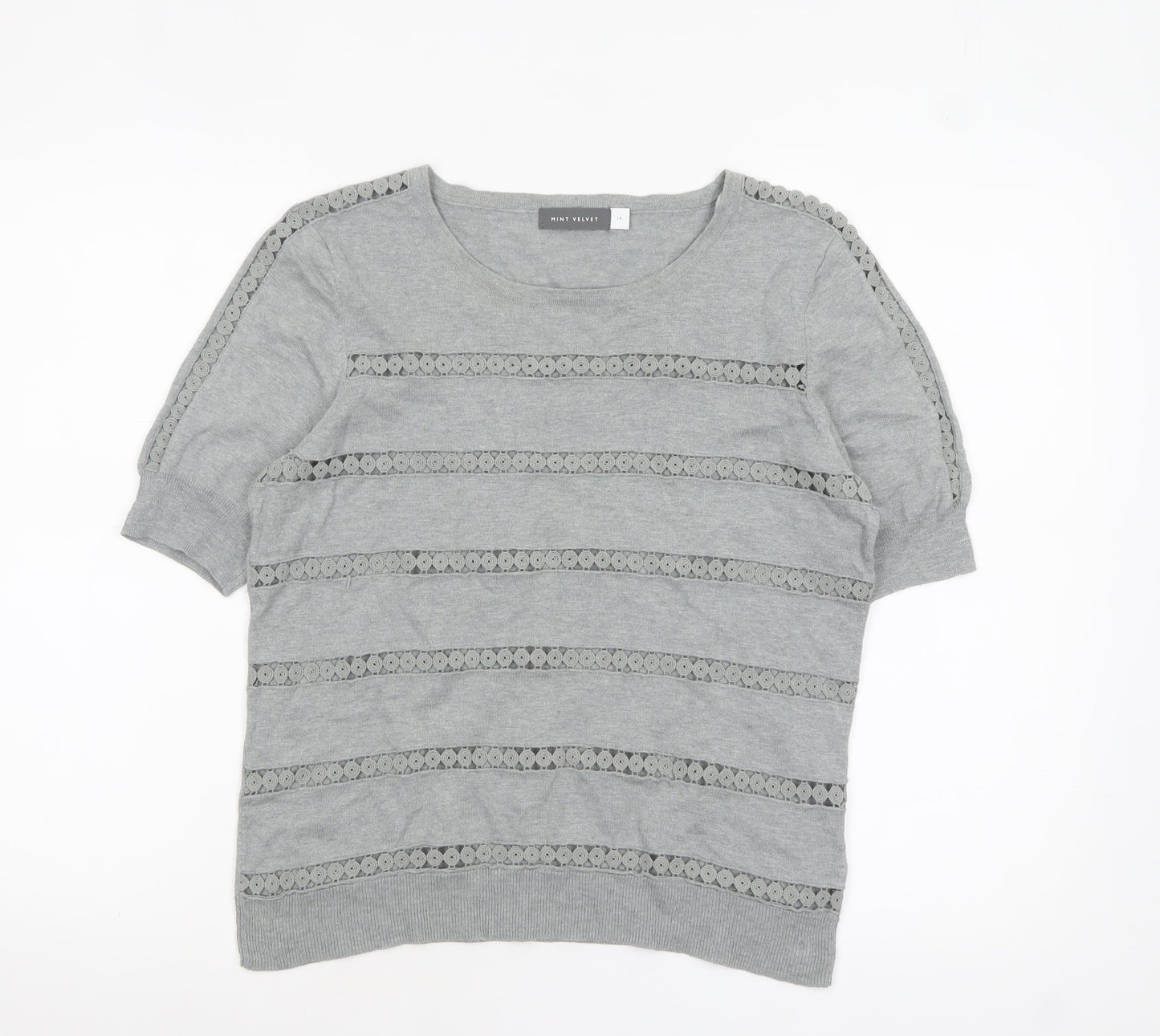 Mint Velvet Women's Grey Cotton Crochet Detail Jumper Size 14