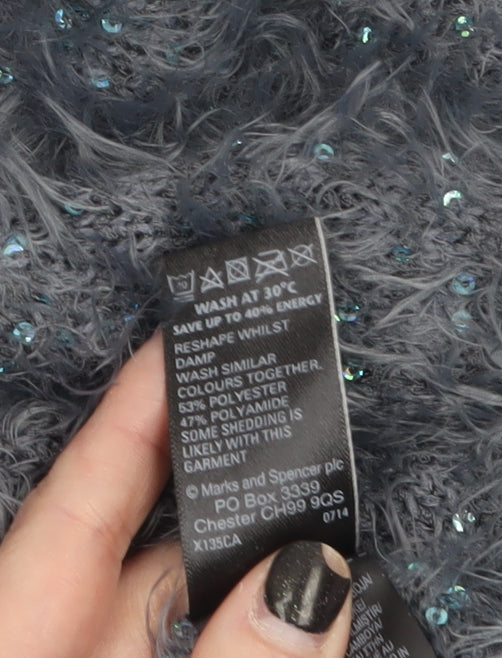 Marks and Spencer Women Grey Sequin Knit Pullover Jumper Size 16