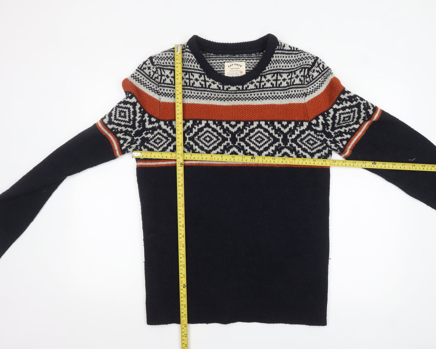 Fat Face Men's Blue Fair Isle Crew Neck Wool Blend Jumper Size S