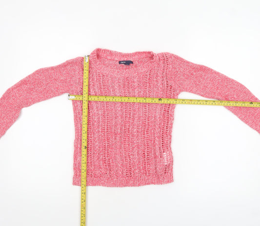 Gap Kids Girls Pink Cotton Knit Jumper 10-11 Years Crew Neck Pullover