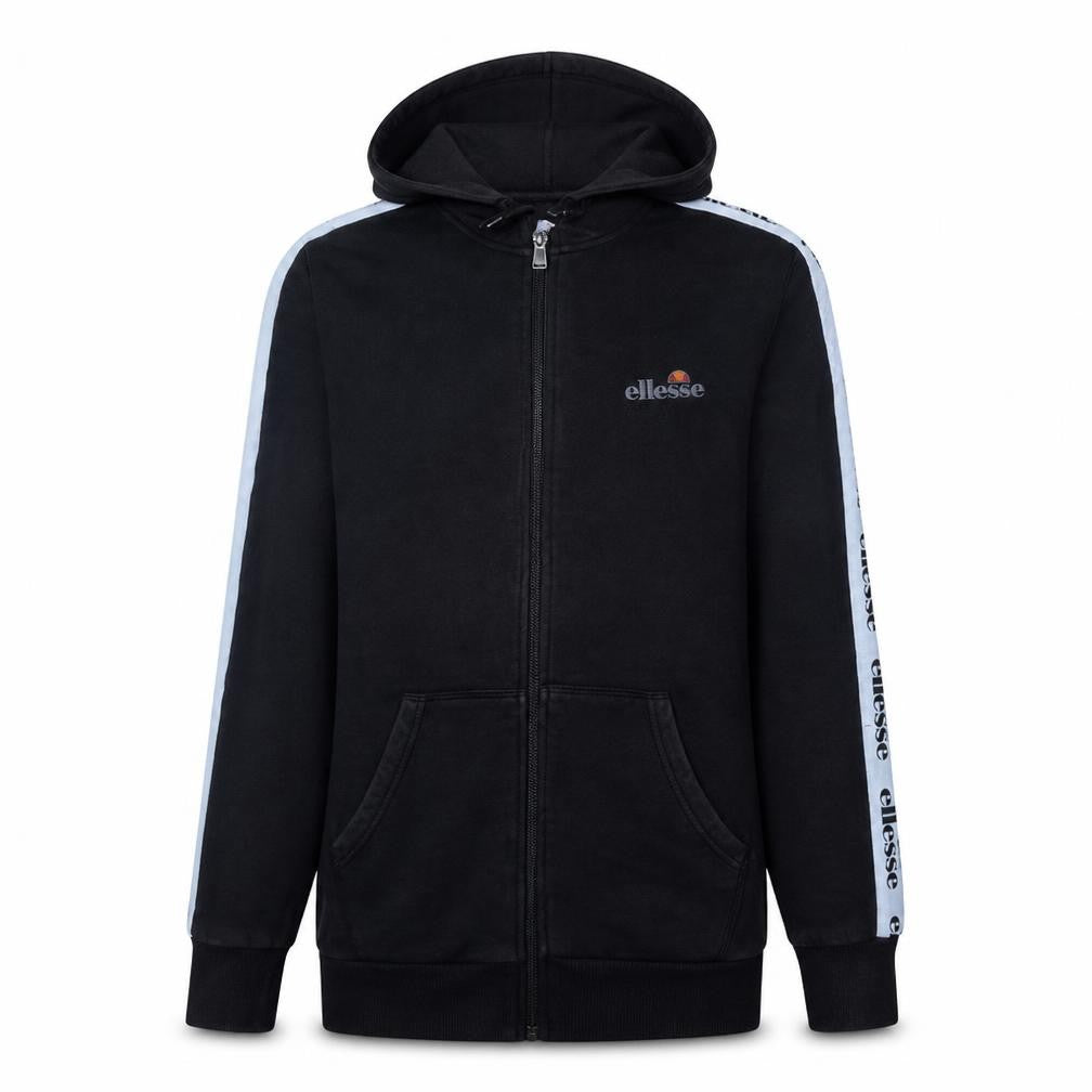 Front view of Ellesse Men's Black XS Full Zip Hoodie with Logo Tape Detail