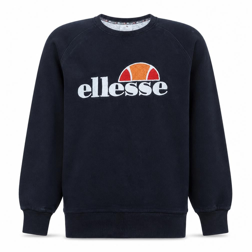Front view of Ellesse Men's Black Medium Pullover Sweatshirt Crew Neck Logo