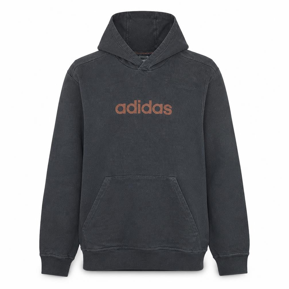 Front view of Adidas Men's Black XL Pullover Hoodie with Logo and Kangaroo Pocket